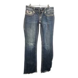 Vigoss Jeans New York Slim Boot Size 5 Denim Thick Stitch Embellished Dark Wash